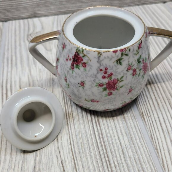 Pink Roses Sugar And Creamer Gold Trim Tea Cottage Core Vintage Boho Chic READ - Picture 12 of 16